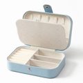 Portable light blue velvet jewelry box with beige lining and necklace hooks - Large PU Leather-Blue / Large 15*11*5cm