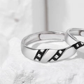 925 silver lovers rings with black geometric enamel film texture and open design - Adjustable Open / Memory Film Couple Ring Male