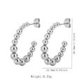 Silver steel bead C-shaped hoop earrings with dimensions 28.9mm by 23.8mm and 9.33g weight - JZ007-1 Steel Color Oval C-Letter Stud Earrings
