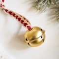 Champagne gold star cutout bell ornament with red heart patterned ribbon hanger - 4cm Bronze Bell Heart Strap 3 Pieces