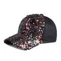 Colorful sequin baseball cap for women with breathable black mesh and curved brim - Adjustable / Black