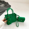 Three-piece green faux crocodile embossed felt handbag set including tote and coin pouch - Tote Crossbody Bag And Coin Purse / Green