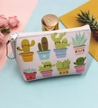 Close-up of white PU leather coin purse with cactus prints and cross-grain texture - Cactus-5