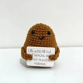Handmade crochet positive potato doll in brown yarn with funny life message card - Large Potato Brown L