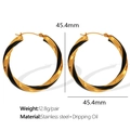 Twisted hoop earrings in gold and black enamel, 45.4mm stainless steel jewelry - Medium Black Gold Twisted Hoop Earrings