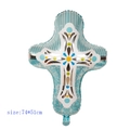 74x51cm light blue striped cross foil balloon for baby shower and baptism decoration - Cross Blue