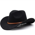 Classic black felt cowboy hat with brown leather band and silver stud detail - M (56-58cm) Adjustable / Black
