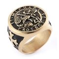 Goldfarbener St. Michael Siegelring für Herren mit schwarzer Emaille und Schutzspruch - US 7 / Hl. Michael Gold (01304)