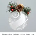 Clear 8cm Christmas ball with white glitter pattern, pine needles, red berries and pinecone - Pine Cone and Red Berry Style