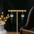 New Chinese style beaded drop earrings with black beads and pointed conical pendants - E2333/Black Bead Cone Fashion