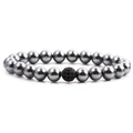 Chic beaded bracelet with gray metallic pearls and a black micro-pave zircon center bead - Black