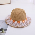 Handmade straw sun hat for girls with daisy embroidery and white lace trim detail - Lace Floral / Circumference 50-53cm / Khaki