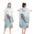 Quick-dry hooded beach poncho featuring a deep ocean whale shark print and zipper - One Size / Button Style - Beluga