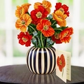 Creative 3D pop up greeting card featuring red poppies in a black and white striped vase - French Poppies