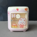 Pink and beige pig-shaped desktop pen holder with cute cartoon stickers for kids - With Stickers / Pink