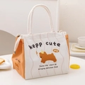 Geïsoleerde lunchtas in wit en oranje met schattige beer illustratie en katoenen handvatten - Feest-Bichon