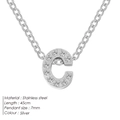 Silver stainless steel 45cm chain necklace with zircon-studded C-letter pendant - Letter C / Silver