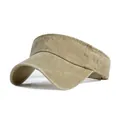 Khaki washed cotton sun visor cap with stitched brim and open top design for summer - Khaki