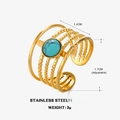 Verstellbarer vergoldeter Edelstahlring mit Türkisstein und Perlenband-Design - Blauer Türkis-Stil