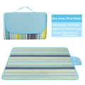 Blue, green, and white striped Oxford cloth picnic mat with waterproof PVC backing - Blue Green White Stripes