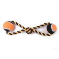 Detail of durable dual-color cotton rope with two tennis balls for dog interactive play - B13116-Style 5 (Double Tennis Rope)