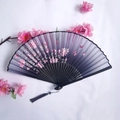 Japanese style folding fan featuring purple gradient with pink cherry blossoms and butterfly - Dark Purple Gradient Cherry Blossom & Butterfly Style (Women's Fan-23)