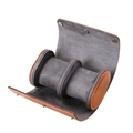 Portable brown leather travel watch case with two slots and grey velvet lining - 2-Slot Style / Coffee