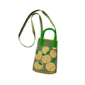 Close-up of green knitted crossbody bag with yellow orange patterns and green shoulder strap - Fruit Green