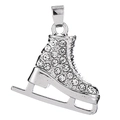 Silver alloy ice skate pendant with sparkling rhinestones for jewelry making on white background - White
