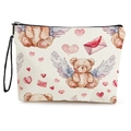 Canvas makeup bag with teddy bear and heart prints, featuring a zipper and black handle - Teddy Bear with Wings (Style 1)