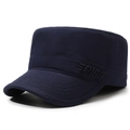 Berretto militare piatto blu navy con ricamo SPIRIT 3D e trama in cotone ad alta densità - Regolabile / Stile Ricamo Lettere SPIRIT / Blu navy