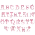 Macro shot of 26 pink bow-knot embroidered letters A-Z for garment and bag decoration - Pink Bow Series Set