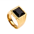 Men's gold-plated stainless steel ring with square black gemstone and textured band - US 13 / Gold Black