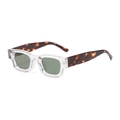 Square polarized sunglasses featuring clear frames and tortoise patterned temple arms - Transparent White Frame Tortoise Temple G15 Polarized