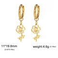 Golden stainless steel hoop earrings with hollow flower charms and dimensions - Gold Color Cosmos