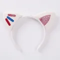 White cat ear headband with colorful glitter accents and soft plush finish for party costume - Striped Cat Ear