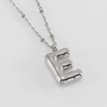 Bubble letter E pendant necklace in polished silver finish with matching bead chain - Letter E / Steel