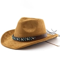 Cappello da cowboy marrone in pelle scamosciata con fascia di perline turchesi - M (56-58cm) / Cachi