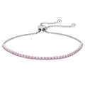 S925 sterling silver tennis bracelet featuring pink round-cut cubic zirconia and slide clasp - Machine-made Tennis Chain 2mm Powder Zirconium Electroplated White Gold Approx. 3.12g