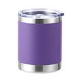 Detail of a purple silicone sleeve and transparent lid on a stainless steel tumbler - 10oz / Powder Coated Purple