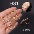 Golden 20G surgical steel L-bend nose studs set with assorted cubic zirconia charms - L-Bend Screw Post / Style 6 - Gold