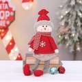50cm Christmas snowman plush doll with red knit sweater and striped scarf decor - Sitting Snowman