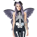Women's black skeleton bodysuit and butterfly wings set for Halloween cosplay - Skeleton Butterfly Wings and Flower Headband Set (HGA22145+HGB23020)
