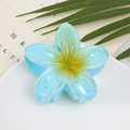 Light blue plumeria flower hair claw clip with yellow gradient for summer hairstyles - Blue Plumeria