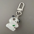 Cute luminous panda keychain accessory in black and white resin with green bamboo charm - White