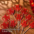 Set of 10 red heart-shaped felt cake toppers with Xi character for Chinese weddings - Paper Heart Double Happiness 10Pcs