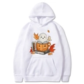 Weißer Halloween Kapuzenpullover mit Geister- und Kürbisdruck für Damen und Herren - S / Weiß