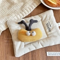 Quirky yellow monster plush accessory on quilted beige studio cushion base - 34# Brooch - Yellow - Blue