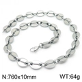 Polished silver stainless steel pig nose coffee bean chain necklace, 760mm length - Style A Steel Color Necklace 76cm (KN228726-Z)