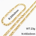 Gouden titaniumstaal 3:1 Figaro kettingset inclusief 450mm ketting en 200mm armband - Armband / 5MM Goud